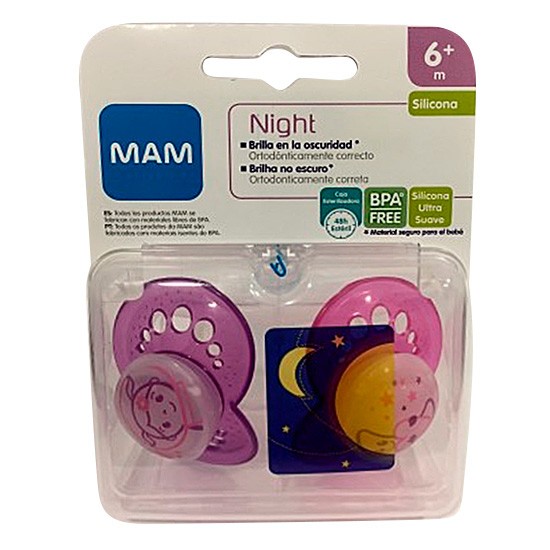 Imagen de Mam baby chupete original noche silicona  6+ rosa