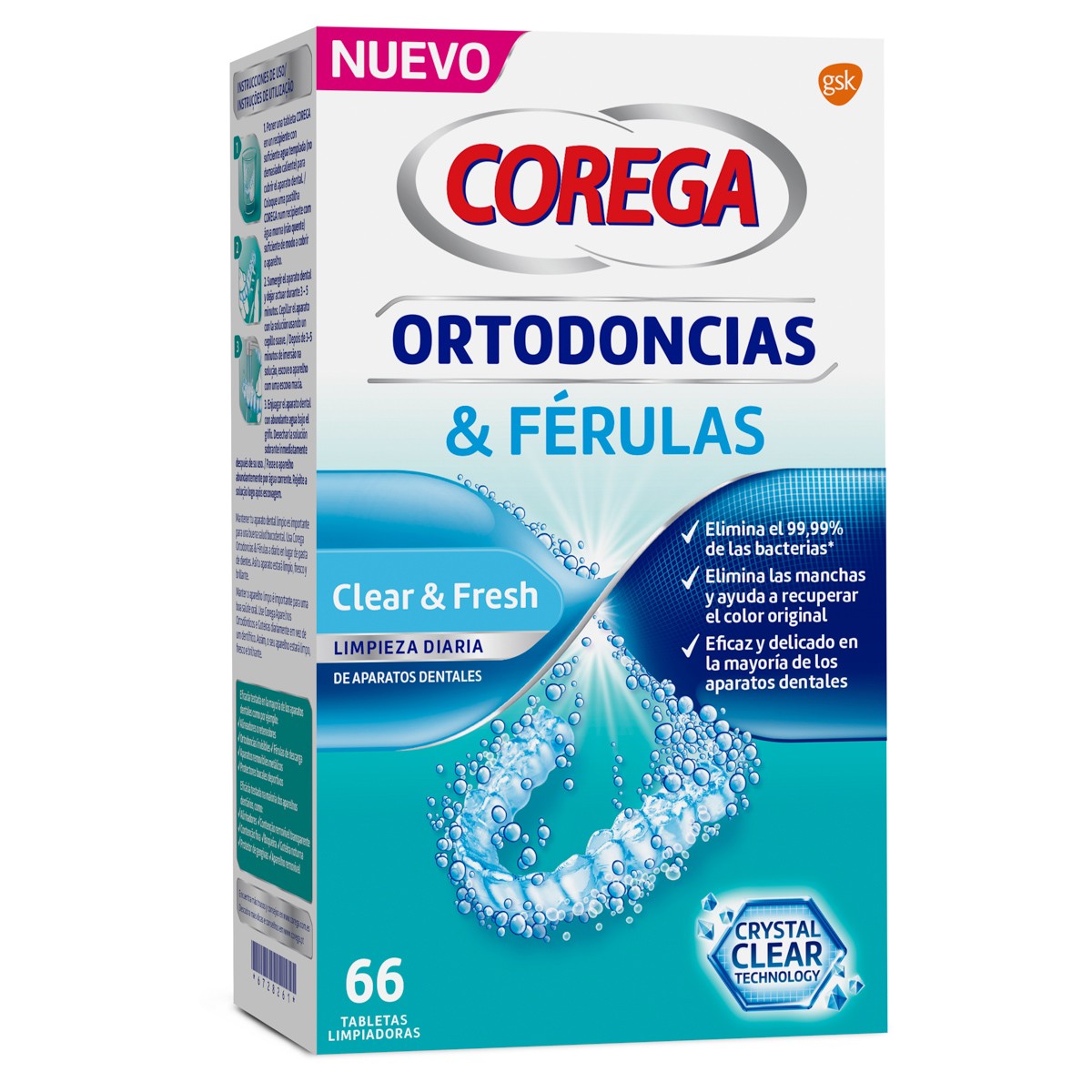 Imagen de Corega Ortodoncias y Férulas tabletas limpiadoras para férulas 66tabs