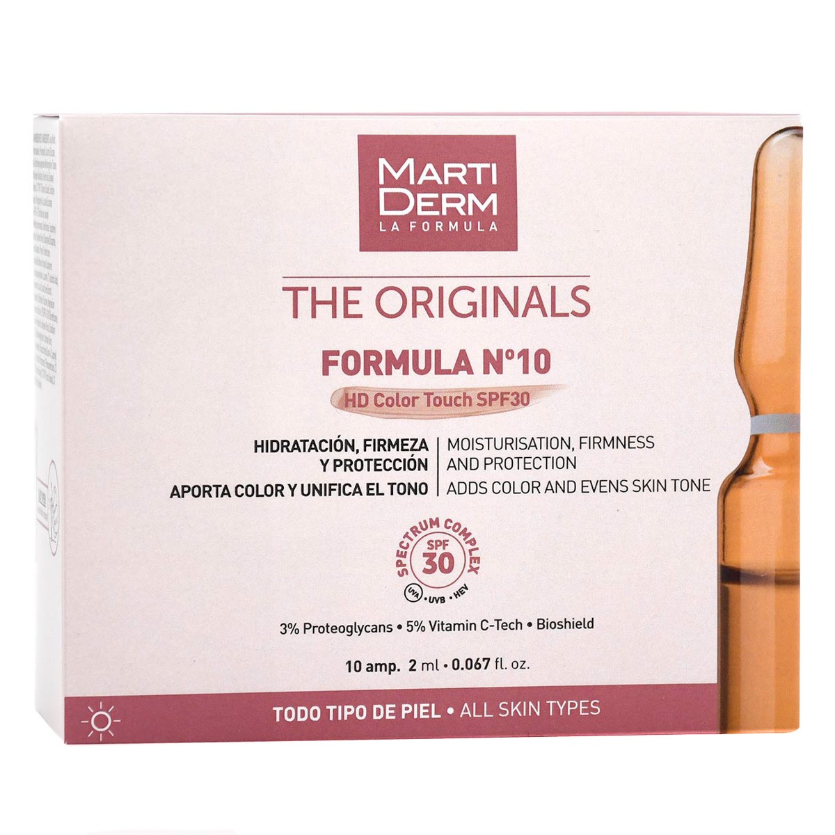 Imagen de MartiDerm The Originals Formula Nº10 HD Color Touch SPF30 10 ampollas