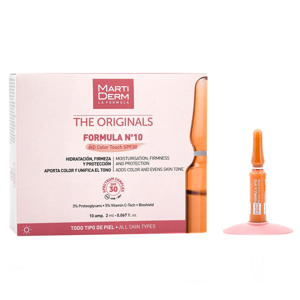 Imagen de MartiDerm The Originals Formula Nº10 HD Color Touch SPF30 10 ampollas
