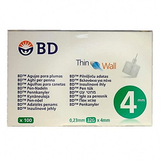 Imagen de Aguja b.d. pluma insulina 4mm 100 uds